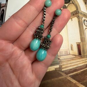 Elegant Turquoise Drop Earrings Clip on 925